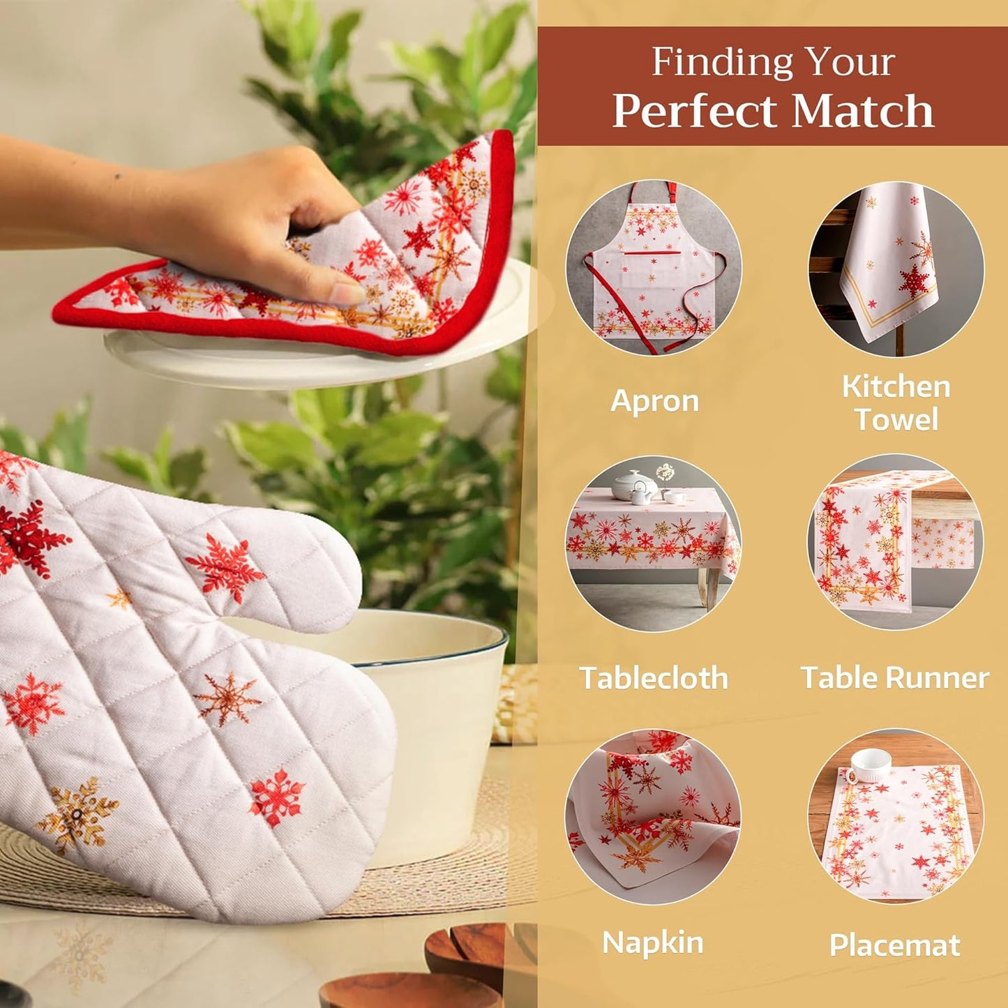 Maison d' Hermine Oven Gloves 100% Cotton Oven Mitt 7" x 13" with Loop Heat Resistant, BBQ, Cooking Gloves, Baking, Grilling, Kitchen, Handling Hot Pans (Pack of 1, Crystal Star)