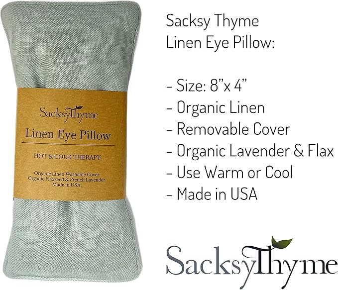 Organic Linen Eye Pillow - Lavender & Flaxseed for Relaxation, Yoga, Stress Relief - Microwavable Heating Pad & Cool Compress - Made in USA - Gifts for Meditation