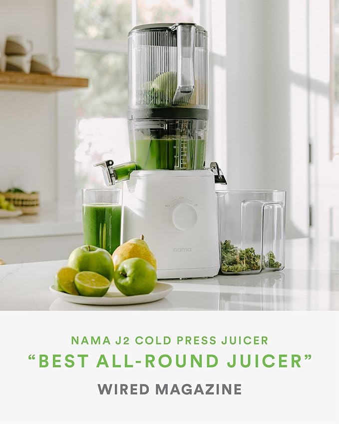 Nama J2 Cold Press Juicer – Self Feeding for Hands-Free Operation with Wide Mouth Hopper for Whole Recipe Loading, Zero Waste Masticating Juicer For More Juice, Less Pulp – Easy Cleanup & Assembly