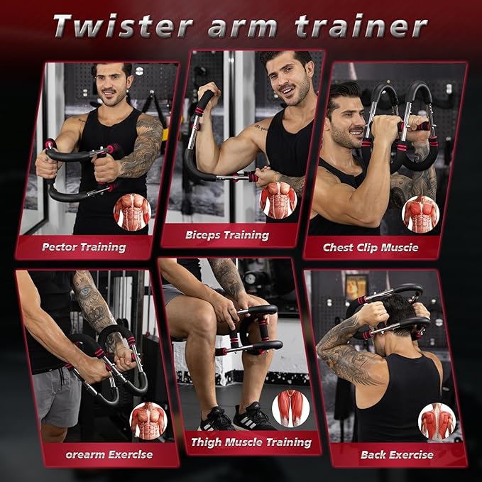 BEJEA Twister Arm Trainer,30-120lb Adjustable,Chest Trainer for Men & Women with 4 Springs & Train Poster,Arm Trainer for Chest Clip Muscle & Arm Strength