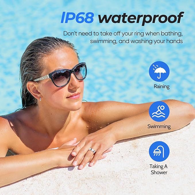 Smart Ring with Sleep Apnea Monitoring, No APP Subscription, 10-Day Battery Life, Stress/Heart Rate/Women's Health Tracker, Android & iOS Compatible (Black, 8)