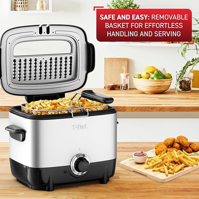 T-fal Mini Deep Fryer, Stainless Steel Deep Fryer with Basket, 1 Liter, Versatile Temperature Control, 900 Watts, Temperature Control, Easy to Clean, Black