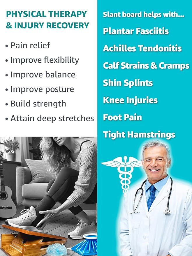 BAM's Adjustable Slant Board for Calf Stretching | Wide Slant Board for Squats & Calf Stretch | Professional Incline Board Calf Stretcher for Fitness & Physical Therapy (Plantar Fasciitis & Achilles)