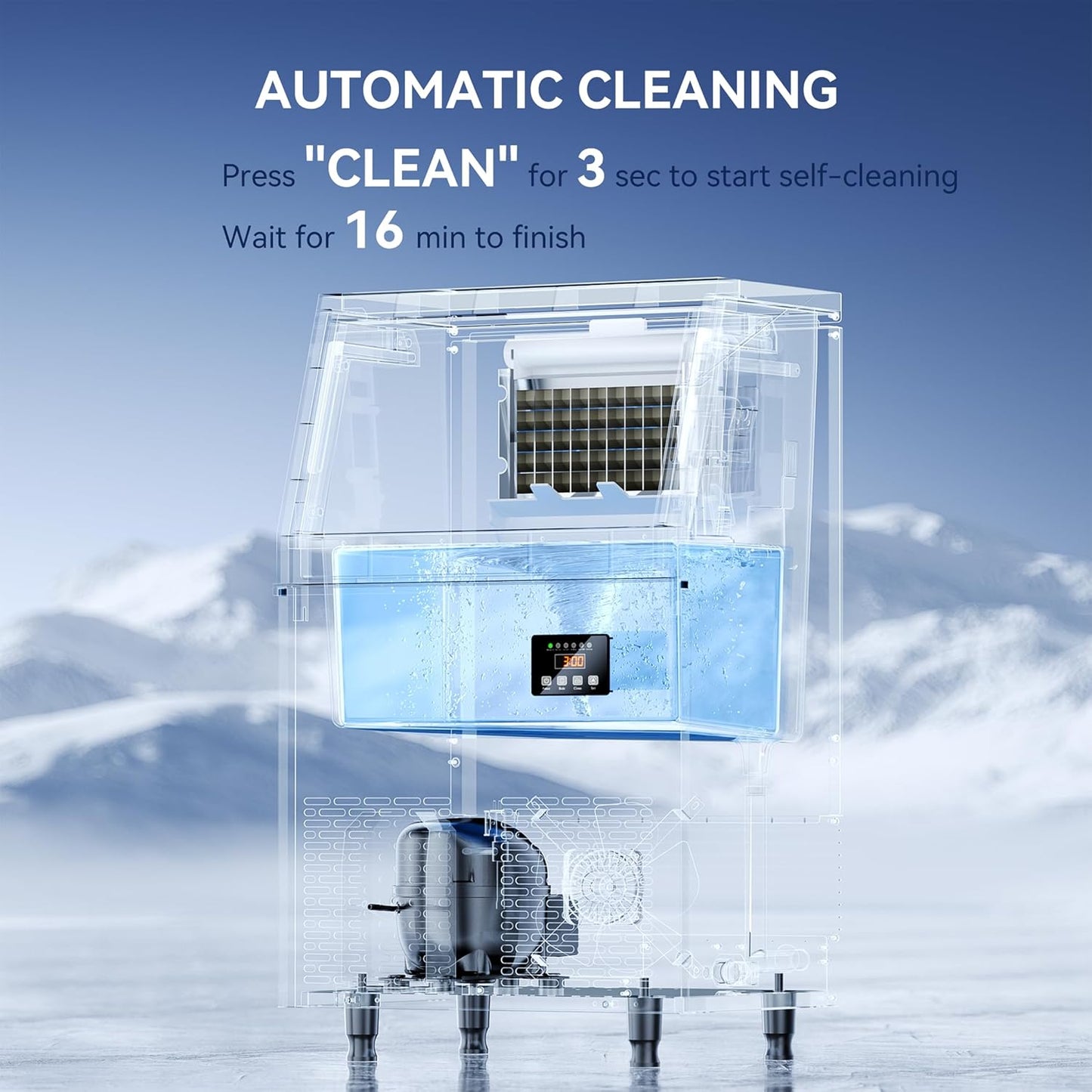 Commercial Ice Maker Machine, 100lbs/24H Ice Machine, 34lbs Storage, 45 Ice Cubes Ready in 6-15 Minutes, Freestanding Ice Maker for Bar, Home, Office, Restaurant