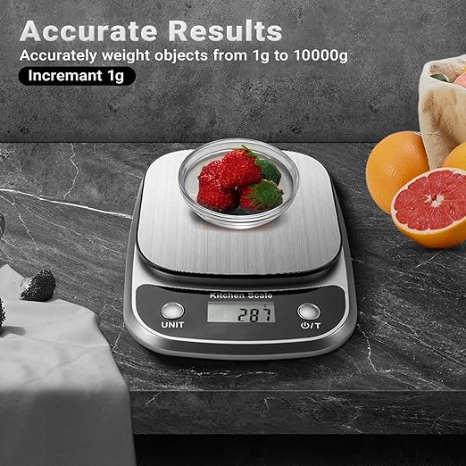 Food Kitchen Scale Digital Weight Grams and Oz,Professional Digital Kitchen Food Scales 10kg/1g for Weight Loss Dieting Baking Cooking,Stainless Steel Weighing Platform,LCD Display