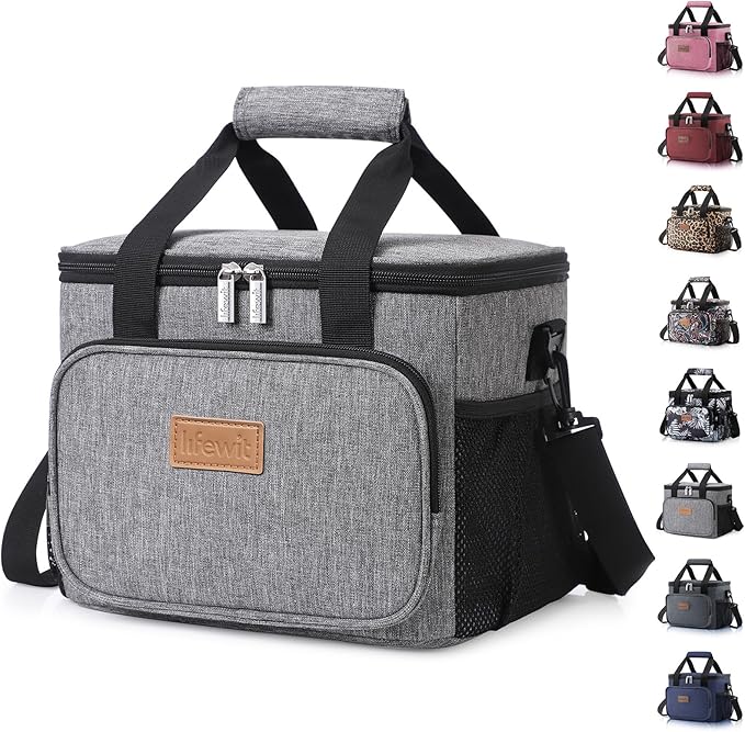 Lifewit Medium Lunch Bag Insulated Lunch Box Soft Cooler Cooling Tote for Adult Men Women, Gray 12-Can (9L)