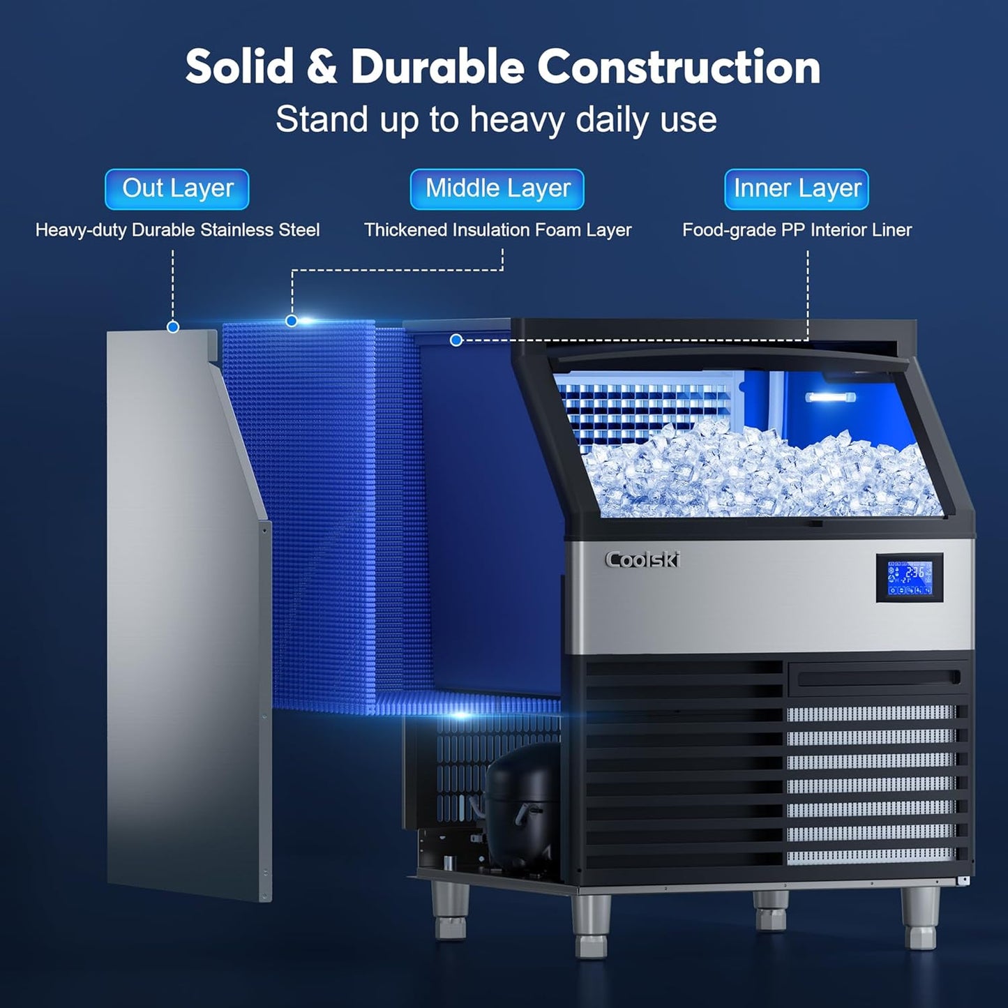 Commercial Ice Maker Machine 320LBS/24H, 26’’ Under Counter Ice Machine with SECOP Compressor/80LBS Storage Bin/Self Cleaning, Freestanding Ice Maker for Restaurants/Bars, ETL Approved