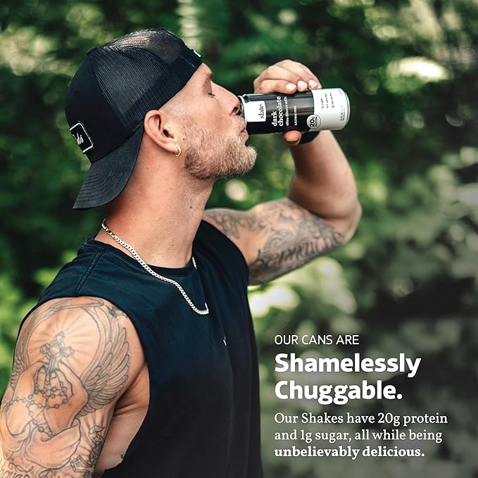 Slate Milk - High Protein Milk Shake - Dark Chocolate - Lactose Free, 20g Protein, 1g Sugar, 100 Calories, 1g Net Carbs, No Added Sugar - Natural, Breakfast Boost, Post Workout - 11 fl oz, 48 Cans