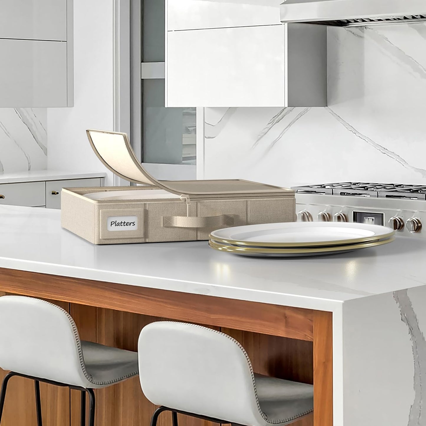 China Storage Containers - Hard Shell, Handles & Felt Dividers - Serving Platter Storage Rack & Organizer - Christmas Platter Storage