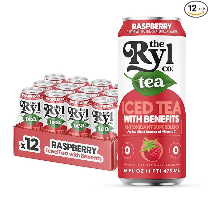 Ryl Iced Tea, Raspberry, Antioxidant Superblend, Zero Sugar, Low Carb, Zero Calorie Iced Tea, 16.0 Fl Oz (12-Pack)
