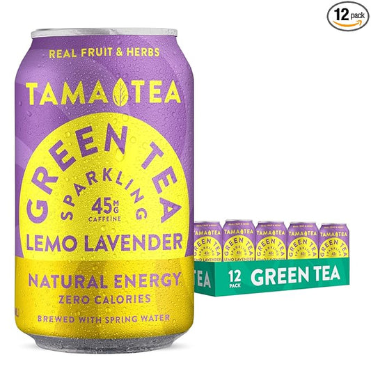 Tama Tea Sugar-Free Sparkling Green Tea, Lemo Lavender – Organic & Naturally Energizing – Zero Calories, Zero Carbs, Non-GMO – Antioxidant-Rich with 45mg Natural Caffeine – 12 oz Cans (12-Pack)