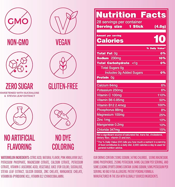 TREVI™ Sugar Free Electrolytes - Drink Mix Hydration Powder Packets - 28 Count - Watermelon