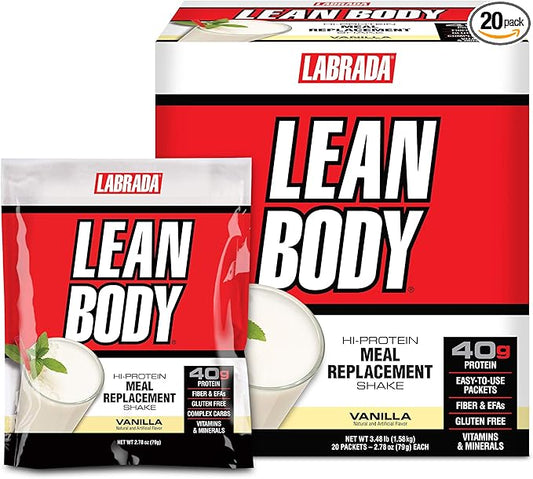 Lean Body MRP All-In-One Vanilla Meal Replacement Shake, 40g Protein, Whey Blend , 8g Healthy Fats EFA's & Fiber, 22 Vitamins and Minerals , No artificial color, Gluten Free, (20 Packets)