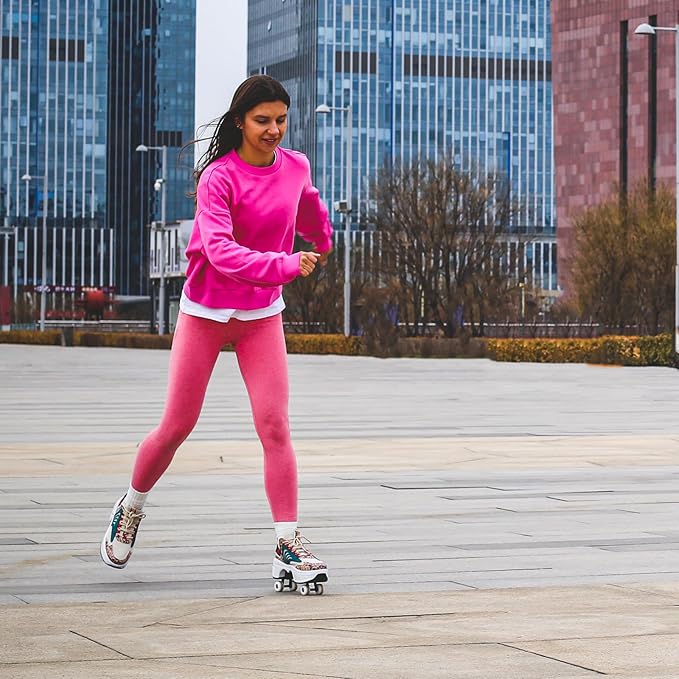 Roller Skate Shoes for Women Four Rounds Children's Roller Skates Shoes That Turn into Rollerskates Sneakers Outdoor Light Shoes with Wheels for Girls/Boys