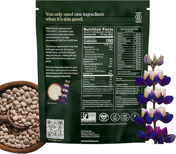 Mikuna Vegan Protein Powder (Unflavored, 15 Servings) - Plant Based Chocho Superfood Protein - Dairy Free Protein Powder Packed with Vitamins, Minerals & Fiber - Gluten, Keto & Lectin-Free