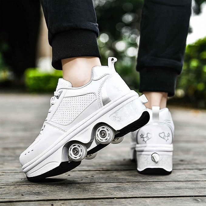 Double-Row Deform Wheel Automatic Walking Shoes Invisible Deformation Roller Skate 2 in 1 Removable Pulley Skates Skating Parkour