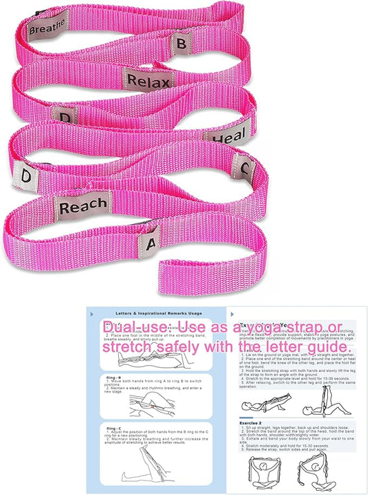 Stretching Strap Yoga Strap with 10 Loops, Non-Elastic Stretch Band for Physical Therapy, Flexibility, Exercise, Pilates, Dance & Gymnastics Workout
