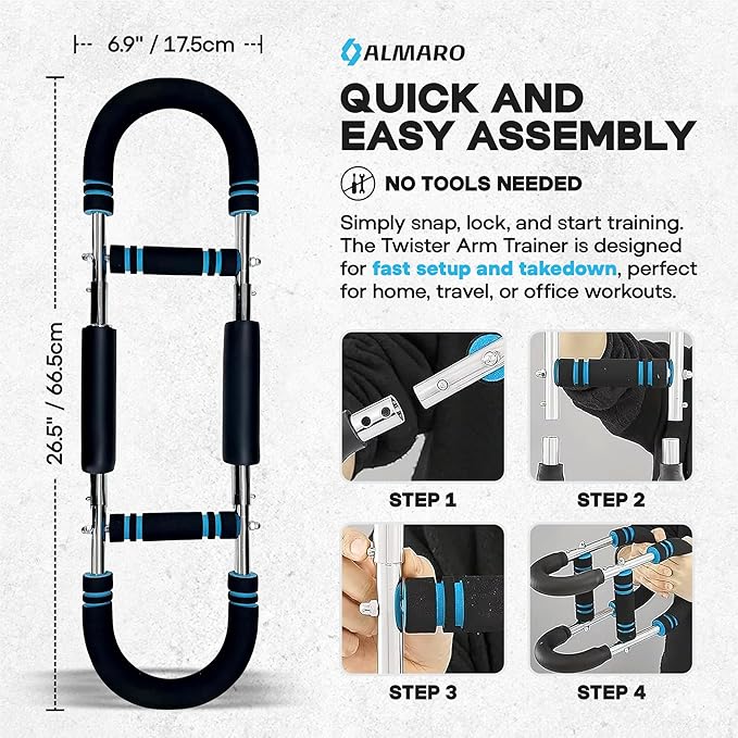 Twister Arm Trainer, 40-100lbs Adjustable Power Twister Bar for Men and Women, Chest Exerciser Forearm Strengthener for Upper Body Fitness Training, Portable Spring Resistance Exercise Equipment