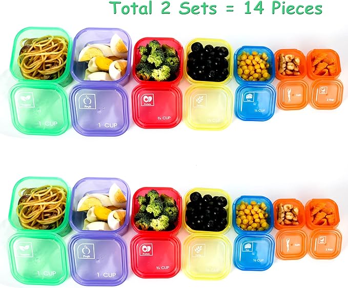BHYTAKI Portion Control Containers, Double Set (14 Pieces) 21 Day for Weight Loss with Tally Chart and Food Plan