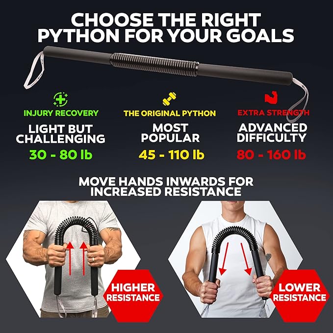Python Power Twister Bar - Upper Body Exercise for Chest, Shoulder, Forearm, Bicep and Arm Strengthening Workout Equipment by Core Prodigy