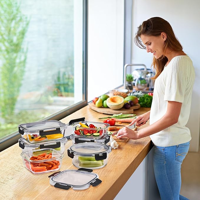 Sorbus 16pc (8 Rectangular 35oz Food Storage Containers and 8 Airtight Lids) – 4.4 Cup Glass Meal Prep Containers, Dishwasher, Freezer, and Oven Safe – Reusable Glass Food Containers for Meal Prep