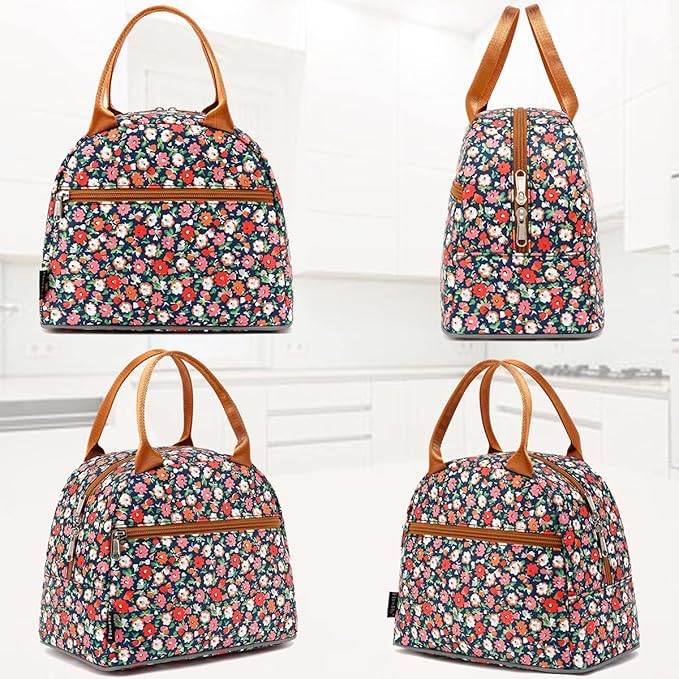FlowFly Insulated Lunch Cooler Bag - Tote Bag Organizer for Women/Men, Floral#Red