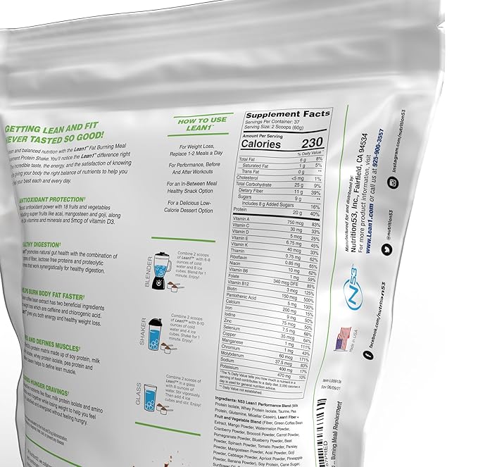Lean1 Chocolate 5 Pound (37 Servings), Fat Burning Meal Replacement