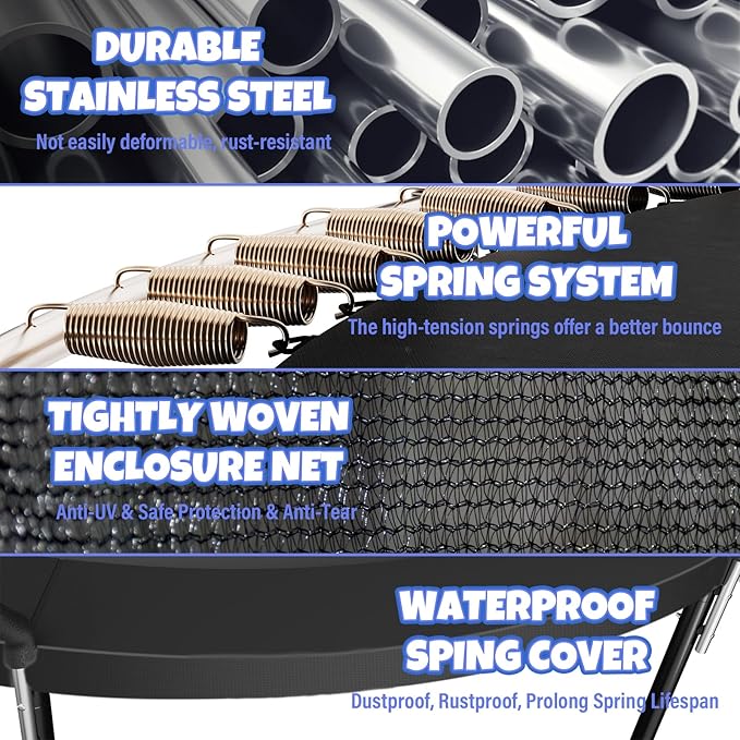 Trampoline 8FT 10FT 12FT 14FT 16FT, Outdoor Trampolines for Kids and Adults, Recreational Trampoline with Enclosure Net & Ladder, Round Trampoline ASTM Approved, 400/450LBS Weight Capacity