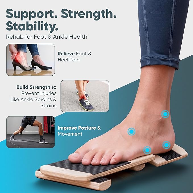 Foot & Ankle Strengthener – Single Leg Balance Board Trainer for Sprained Ankle Recovery, Plantar Fasciitis & Achilles Tendonitis – Adjustable Round & Triangle Bars + Training Videos + Travel Bag