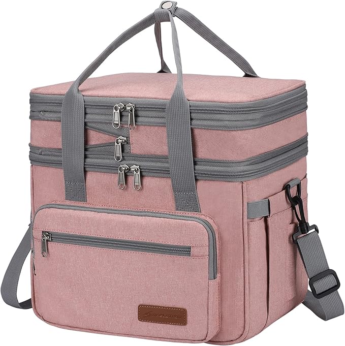 Maelstrom Lunch Bag Women,23L Insulated Lunch Box for Men Women,Expandable Double Deck Lunch Cooler Bag,Lightweight Leakproof Lunch Tote Bag with Side Tissue Pocket,Pink
