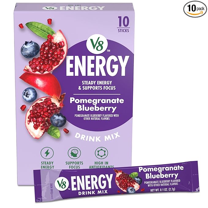 V8 Energy Pomegranate Blueberry Energy Drink Powder, .10 oz Packet (10 Count)