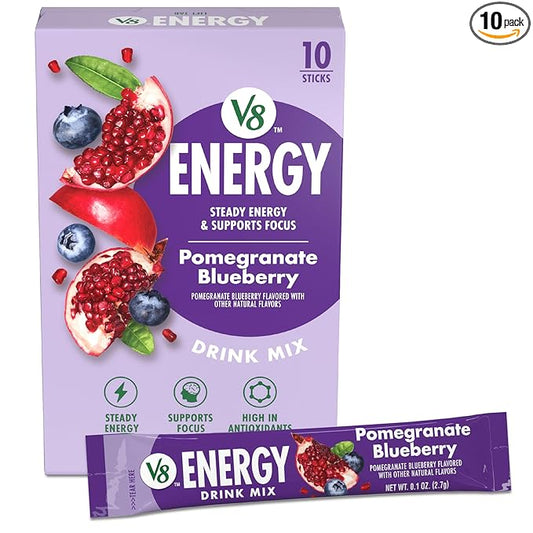 V8 Energy Pomegranate Blueberry Energy Drink Powder, .10 oz Packet (10 Count)