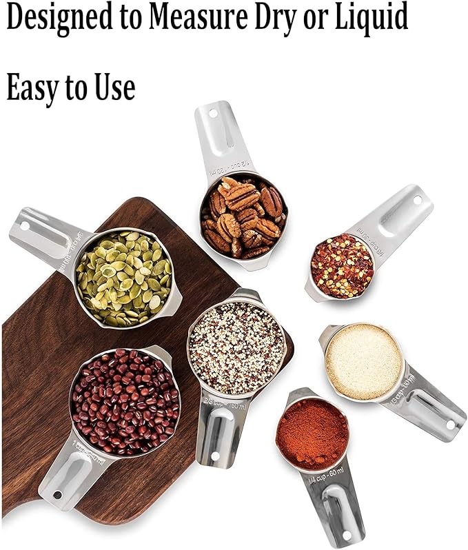 Measuring Cups Stainless Steel 7 Piece Stackable Set for Dry or Liquid Ingredients Measurement - Kitchen Gadgets & Utensils Metal Measuring Cups Best for Cooking & Baking