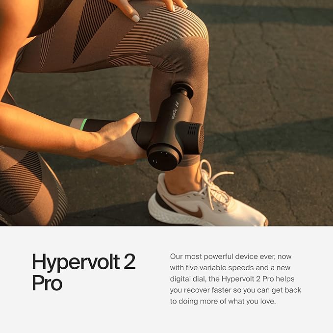 Hyperice Hypervolt 2 Pro - Featuring Quiet Glide Technology - Handheld Percussion Massage Gun - 5 Speeds, 5 Interchangeable Heads - Helps Relieve Sore Muscles and Stiffness FSA-HSA