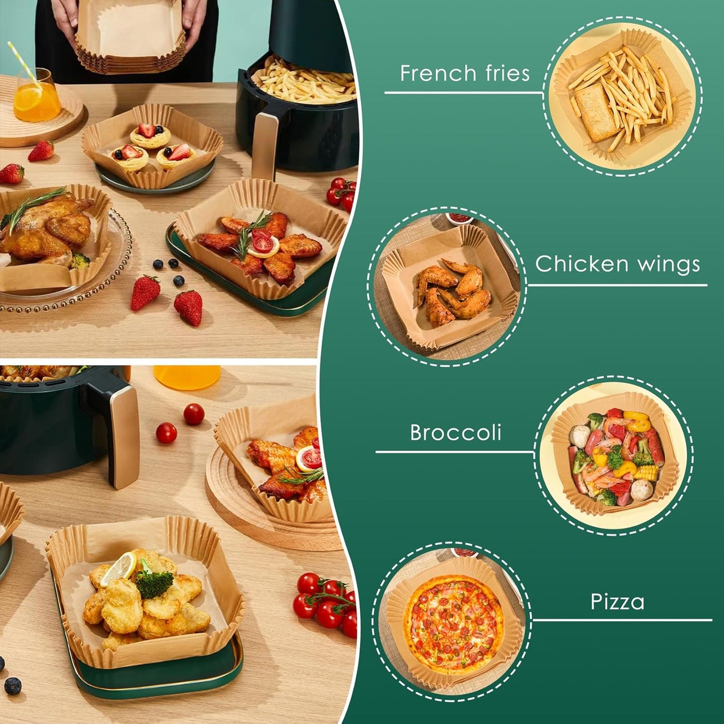 400 Pcs Air Fryer Paper Liners, 8" Square Air Fryer Liners Disposable, Heavy-Duty Parchment Paper for 5-8 qt Airfryer Basket, Non-Stick & Grease-Proof Baking Liner for Oven Pan