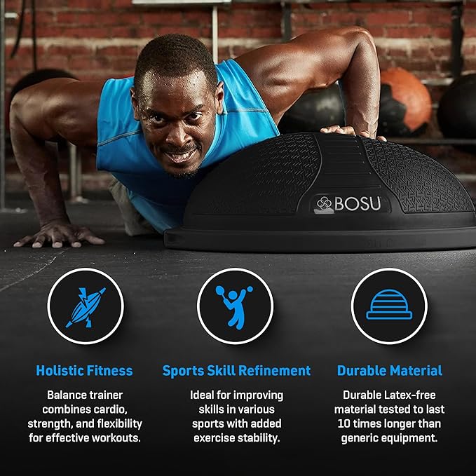 BOSU NexGen 25IN Home Fitness Exercise Gym Strength Flexibility Balance Trainer with Rubberized Non Skid Surface and Hand Air Pump