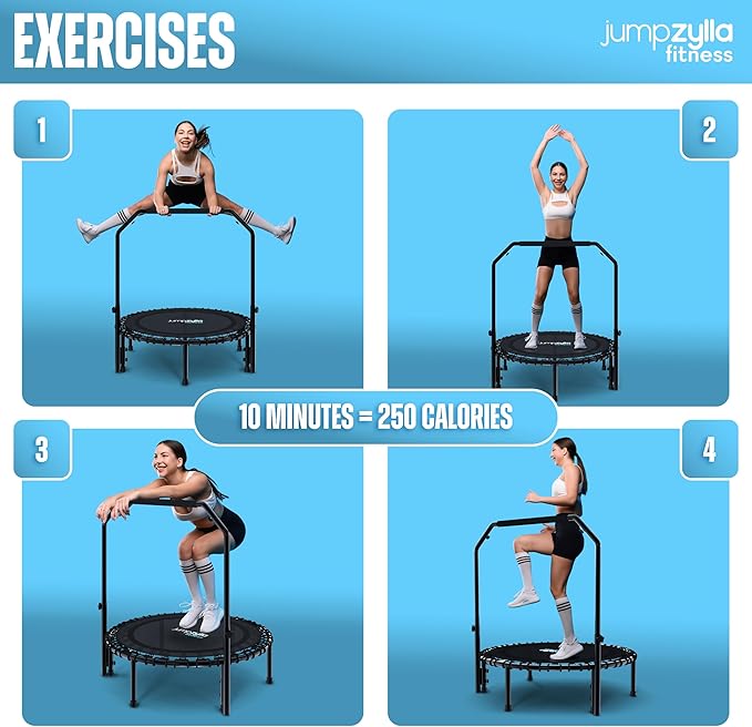 Jumpzylla Fitness Trampoline 40" or 48" | Foldable Mini Rebounder Trampoline for Adults with Bar | Durable, Quiet, Low-Impact Exercise Equipment for Indoor and Home Workouts (550 LBS Capacity)