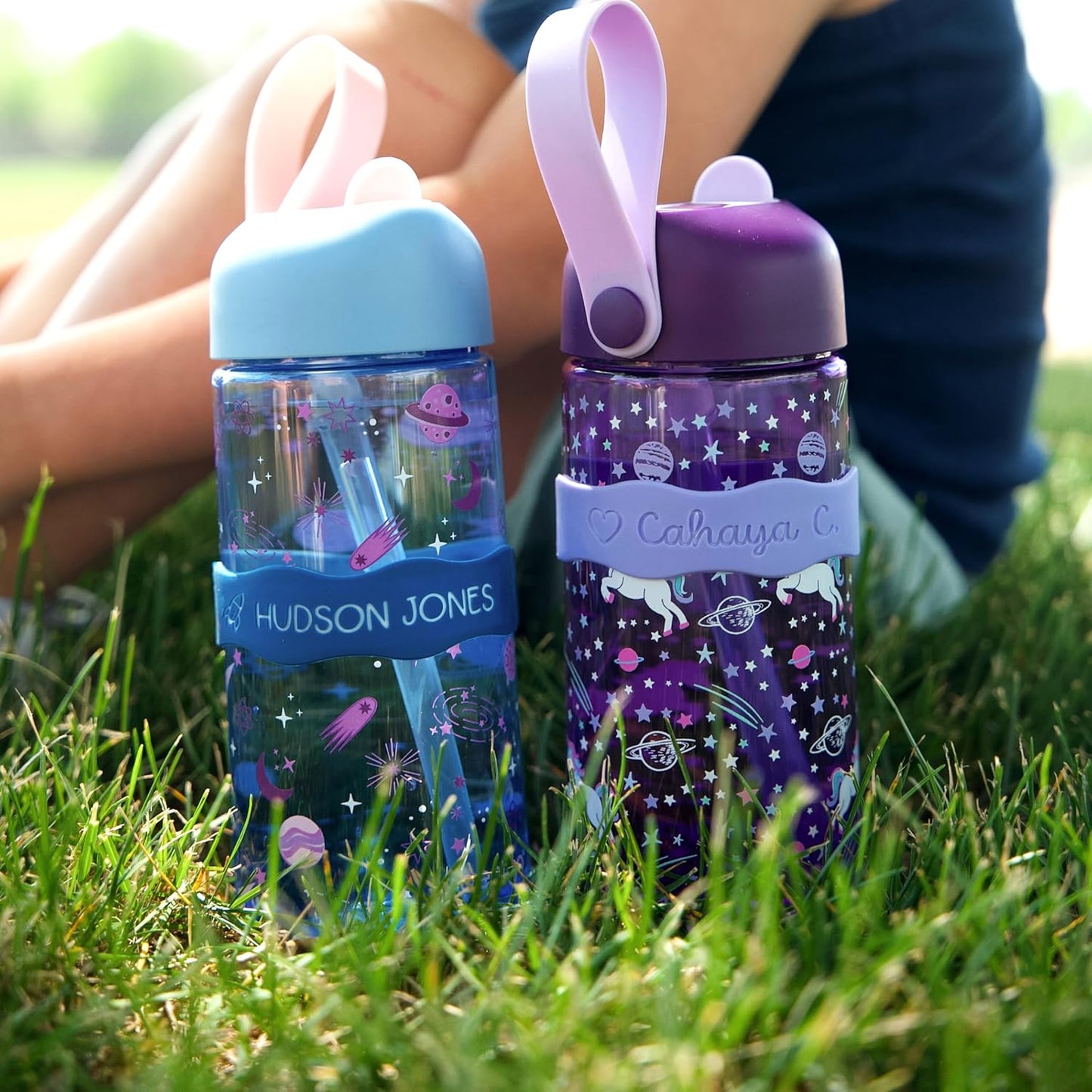 InchBug Orbit Labels - Baby Bottle Name Labels for Daycare, Sippy Cup Bands - Engraved Silicone, Reusable, Dishwasher Safe, Matching Color Personalization, 4-Pack (Kiwi Green)