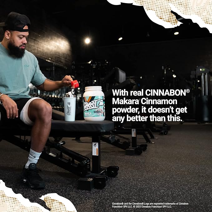 GHOST Whey Protein Powder, Cinnabon - 2LB, 25G of Protein - Cinnamon Roll Flavored Isolate, Concentrate & Hydrolyzed Whey Protein Blend - Post Workout Shakes - Soy & Gluten Free
