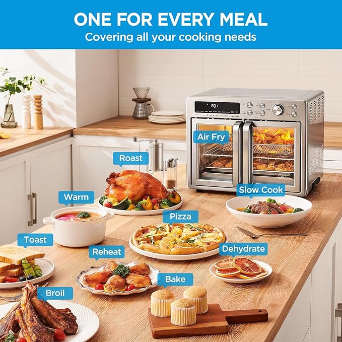 Midea Flexify French Door Toaster Oven Air Fryer Combo, 26.4 QT, Extra Large Air Fryer Countertop Oven 10-in-1 Combo, 25% Faster Cooking and 90% Less Oil, Stainless Steel