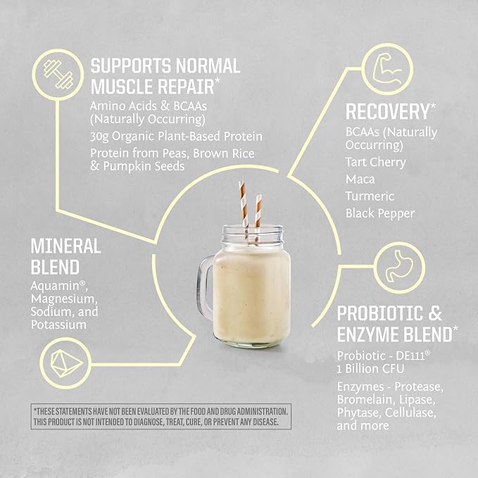 Sunwarrior Organic Plant Based Protein Powder | Vegan Organic Protein Powder with BCAA Amino Acids Plus Recovery Minerals & Botanicals | Non-GMO Soy Dairy & Gluten Free (Vanilla, 20 Servings)