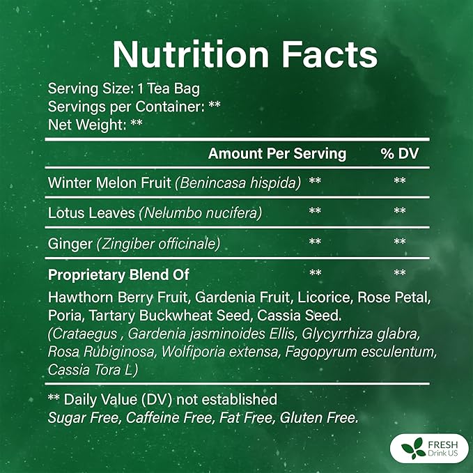 FreshDrinkUS, Oil-Reducing Herbal Tea β 40 Tea Bags | Blend of Winter Melon, Lotus Leaf, Ginger, Hawthorn, Gardenia Fruit, Rose, Cassia Seed & More | Naturally Caffeine-Free | Delicious Hot or Iced