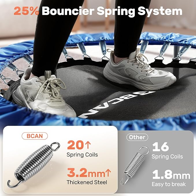 BCAN 40/48" Foldable Mini Trampoline Max Load 330lbs/440lbs, Fitness Rebounder with Adjustable Foam Handle, Exercise Trampoline for Adults Indoor/Garden Workout