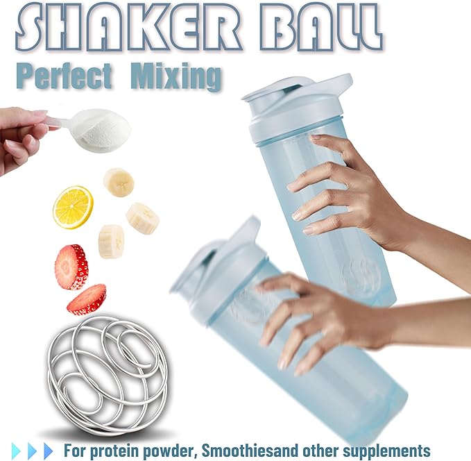 ShakerZoo-6 Pack-Protein Shaker Bottles for Protein Mixes, Shaker Cups for Protein Shakes, 3 pcs 24 ounce and 3 pcs 20 ounce (Blue)