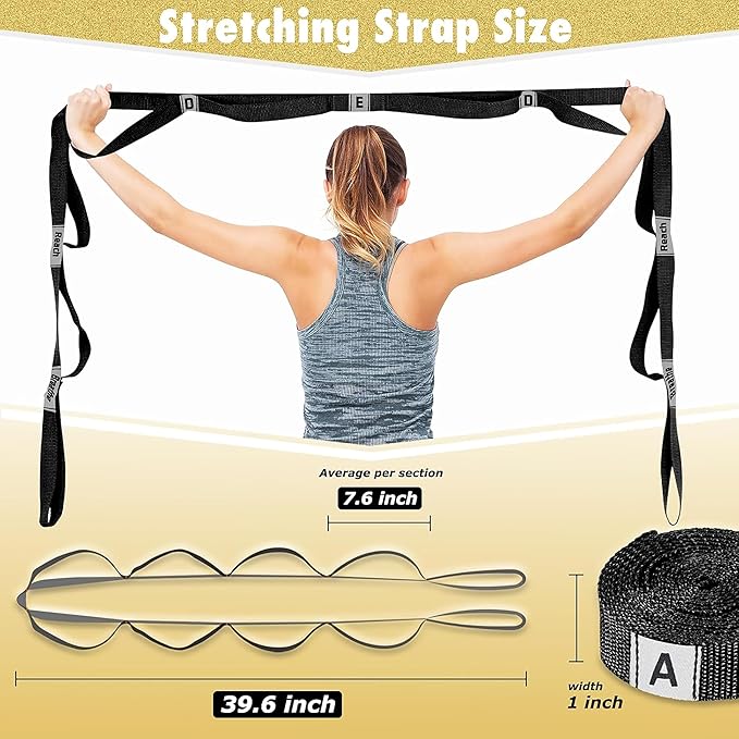 Stretching Strap Yoga Strap with 10 Loops, Non-Elastic Stretch Band for Physical Therapy, Flexibility, Exercise, Pilates, Dance & Gymnastics Workout