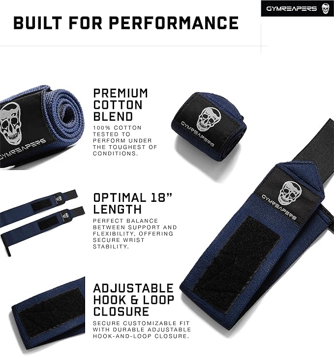 Gymreapers Weightlifting Wrist Wraps (IPF Approved) 18" Professional Quality Wrist Support with Heavy Duty Thumb Loop - Best Wrap for Powerlifting Competition, Strength Training, Bodybuilding
