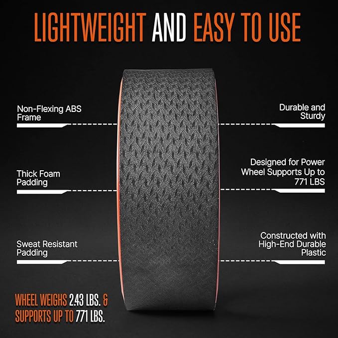 SQUATZ Yoga Wheel Back Stretcher, 12.4’’ x 4.72’’ Back Roller for Pain Relief & Stretching, Comfortable Cushioned Exterior, Durable ABS Frame, Thick Non-Slip Foam Padding, Supports Up to 777 LBS