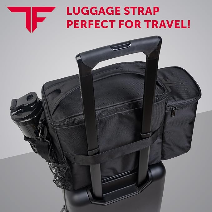 ThinkFit Large Black Meal Prep Lunch Bag, 8 Portion Control Containers, Pill Dispenser, Shaker Cup & 2 XL Reusable Ice Packs