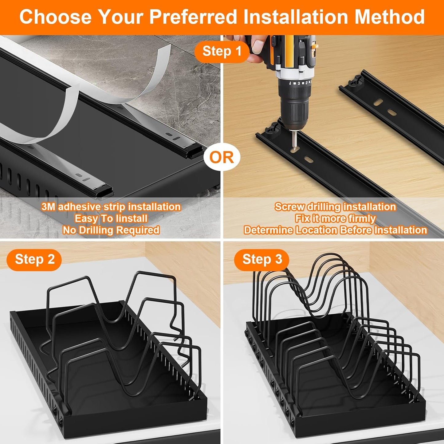 FLSEPAMB Pots and Pans Organizer for under Cabinet 2 Pack 10-Tier Pot Pull Out Cabinet Organizer Sliding Pot, Cabinet Pull Out Shelves with Two Types of Shelves for Pots, Lids, Bottles and Pans