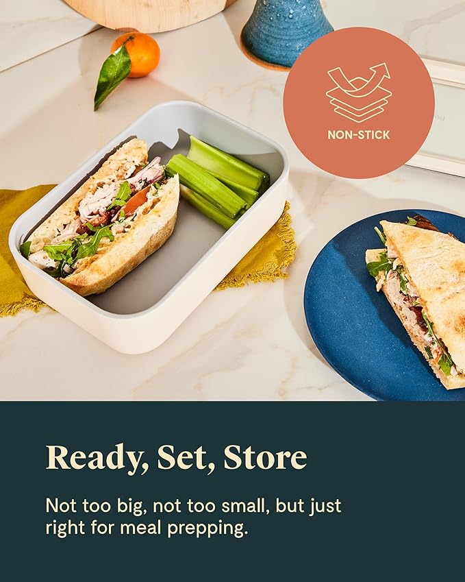 Caraway 2pc Glass Food Storage Set - 6.6 Cup Food Containers (2) - Ceramic Coated - Non Toxic, Non Stick Lunch Box with Lids. Dishwasher, Oven, & Microwave Safe - Sage